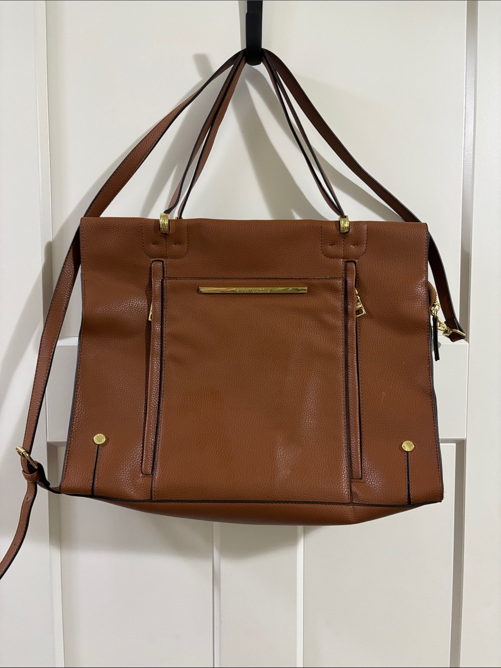 Steve Madden Cognac Pebbled Leather Tote with Gold Accents